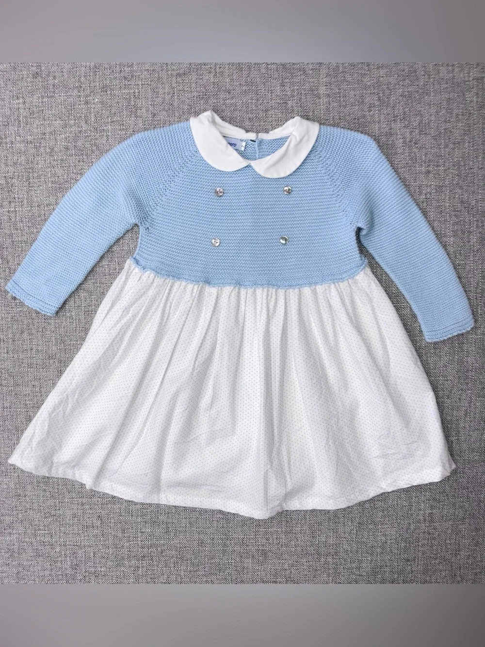Mi Lucero Light Blue Knit Bodice White Skirt Peter Pan Collar Dress for Girls